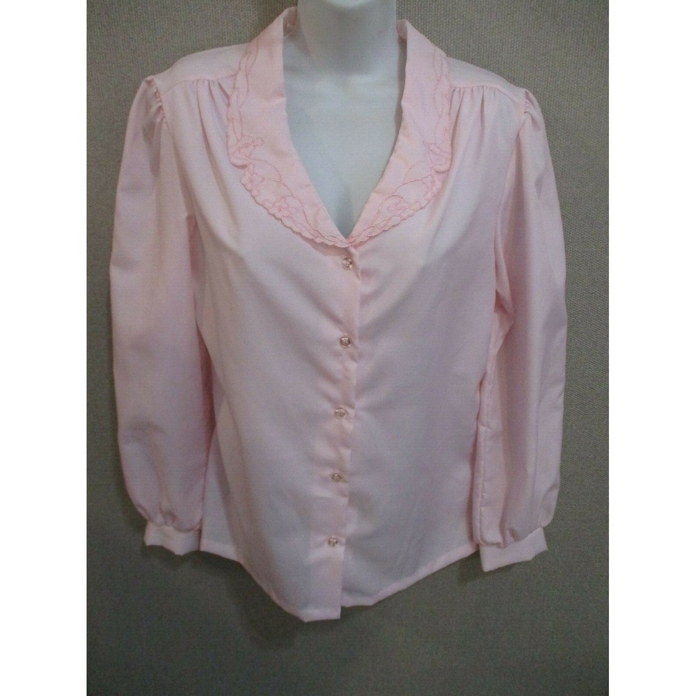 Vintage 70's Lucky Winner Blouse Size S / M Pink Embroidered Peter Pan Collar